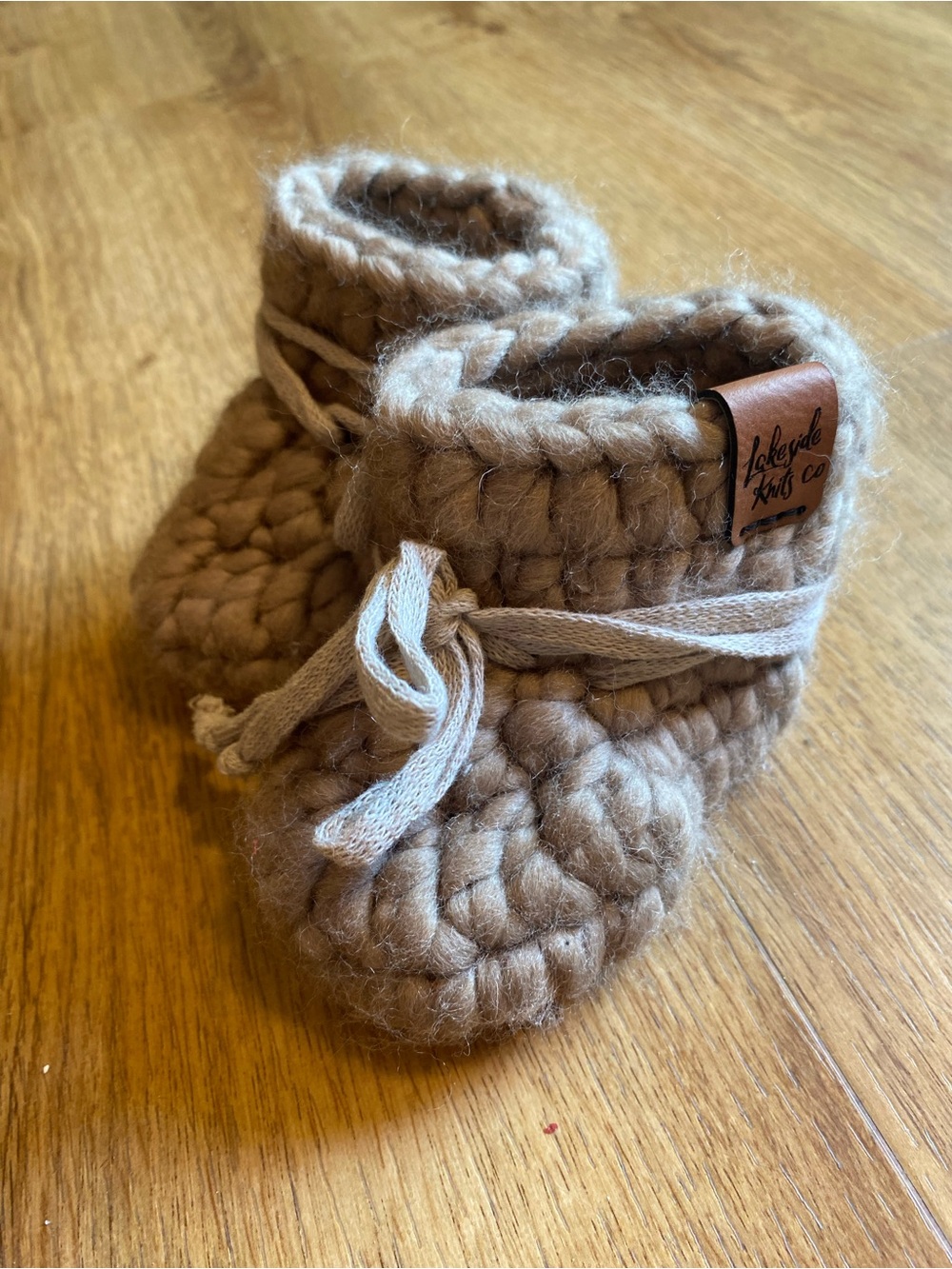 Hand-Knit Taupe Baby Booties
